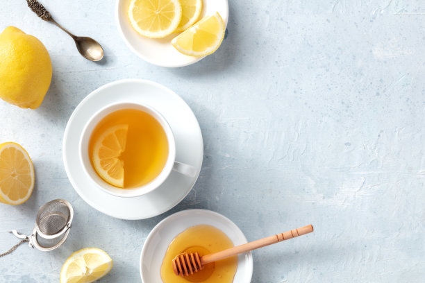 蜂蜜柠檬茶，从顶部拍摄，有文字的地方图片下载