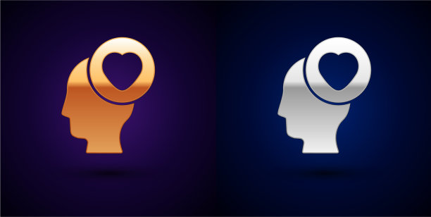 金和银的人头与心的图标图片下载