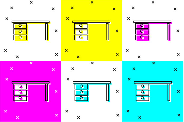 设置办公桌图标孤立的颜色背景图片下载