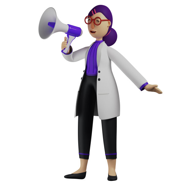 3D女医生卡通人物对着扩音器说话图片下载