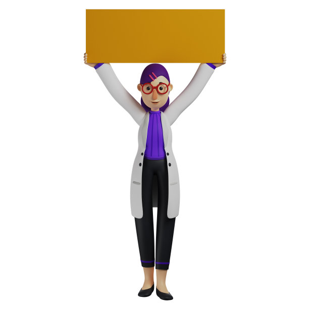 3D卡通女医生举起一张棕色的纸图片下载