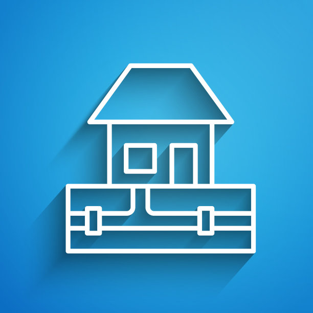 白线供水管道和房屋图标图片下载