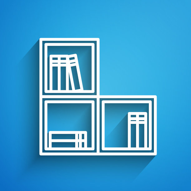 白色线书架与图书图标孤立在蓝色图片下载