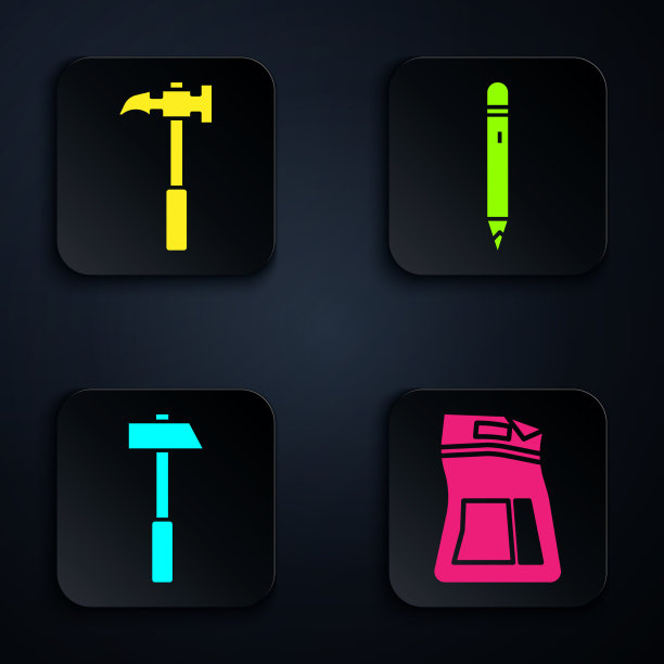 设置水泥袋、羊角锤、锤子和铅笔图片下载