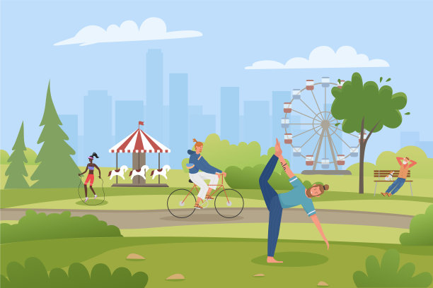 夏季游乐城市公园与人们休息图片下载