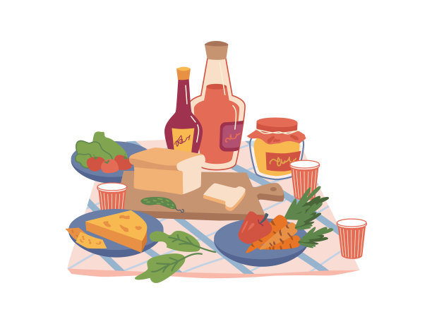 餐巾和野餐食品，水果，蔬菜，零食图片下载
