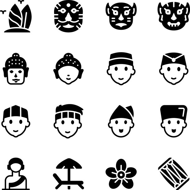 印尼文化和节日面具象形文字图标图片下载