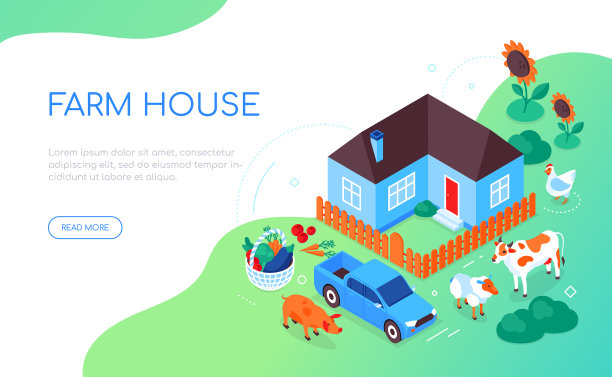 农家-现代彩色等距网横幅图片下载