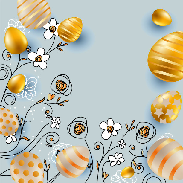 有金蛋和春天的节日贺卡图片下载