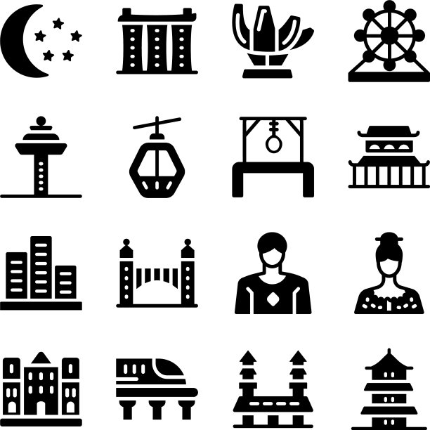 新加坡文化固体图标集图片下载