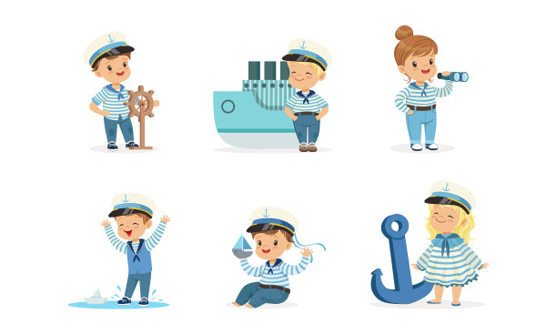 可爱的小男孩和女孩在水手服装设置图片下载