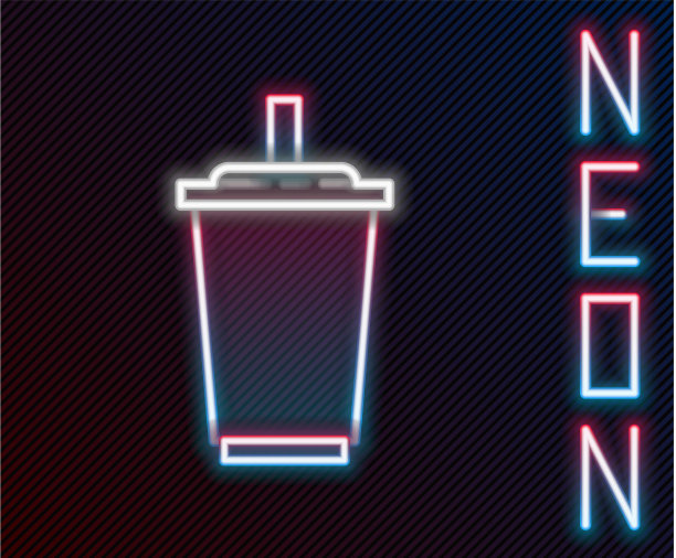 发光的霓虹线纸玻璃与饮用吸管图片下载