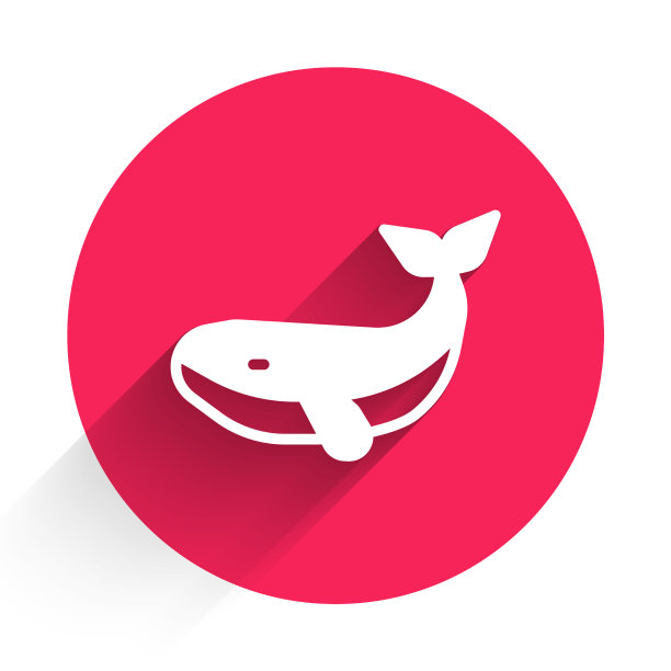 白色鲸鱼图标孤立与长阴影红色图片下载