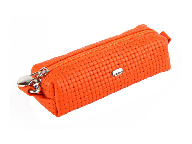 橙色管家女皮革昂贵公文包孤立在白色图片下载