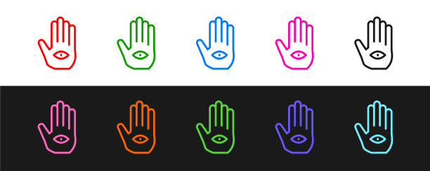 设置线hamsa手图标隔离在黑色和图片下载