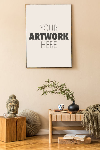 优雅的客厅构成与设计躺椅和模拟绘画。模板。图片下载