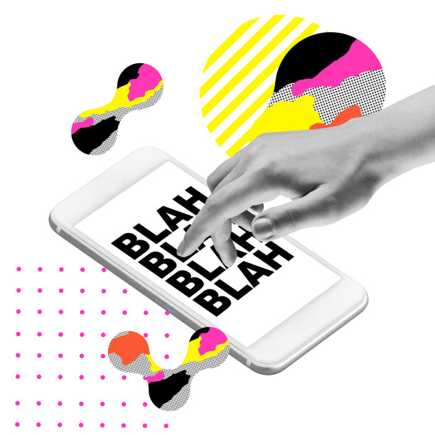 当代艺术拼贴。人的手孤立在灯光背景下。现代社会的社会问题图片下载