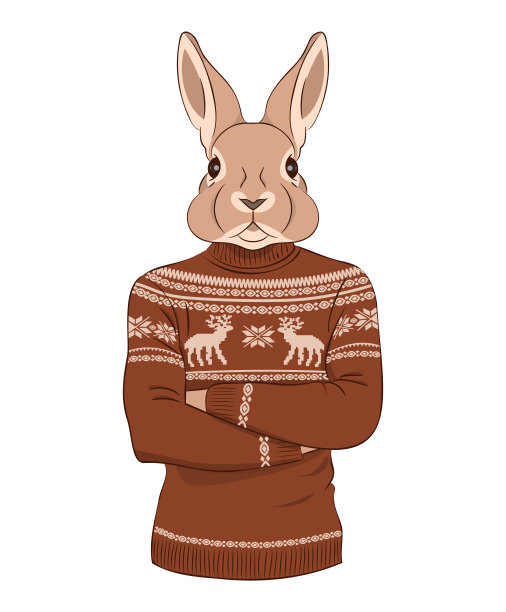 兔子穿着一件带有鹿图案的毛衣。图片下载