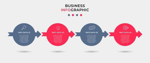 商业信息图设计模板向量与图标和4个选项或步骤。可用于流程图，演示文稿，工作流布局，横幅，流程图，信息图图片下载