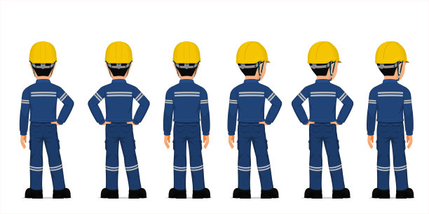 一组产业工人在白色背景图片下载