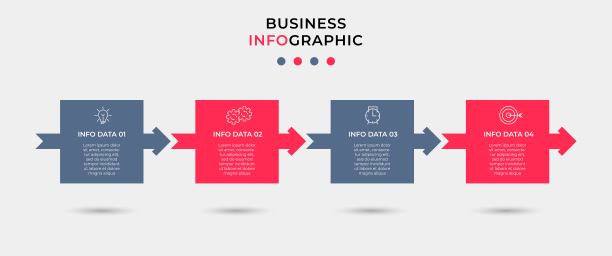 商业信息图设计模板向量与图标和4个选项或步骤。可用于流程图，演示文稿，工作流布局，横幅，流程图，信息图图片下载