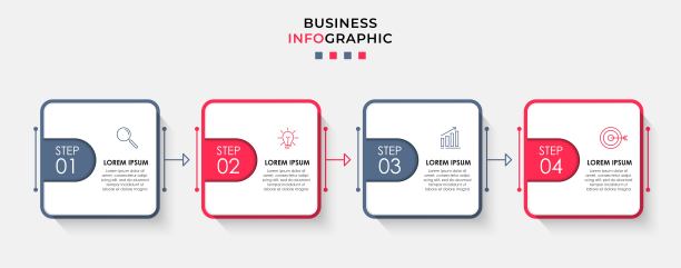商业信息图设计模板向量与图标和4个选项或步骤。可用于流程图，演示文稿，工作流布局，横幅，流程图，信息图图片下载