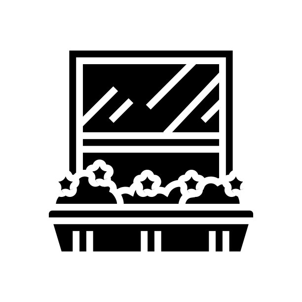 在窗台上种植家用植物，花盆，字形，图标，矢量插图图片下载