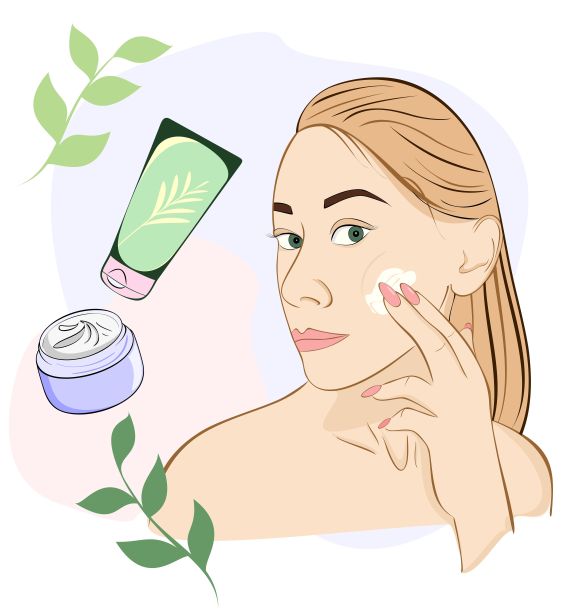 面霜。女孩把面霜涂在脸上图片下载
