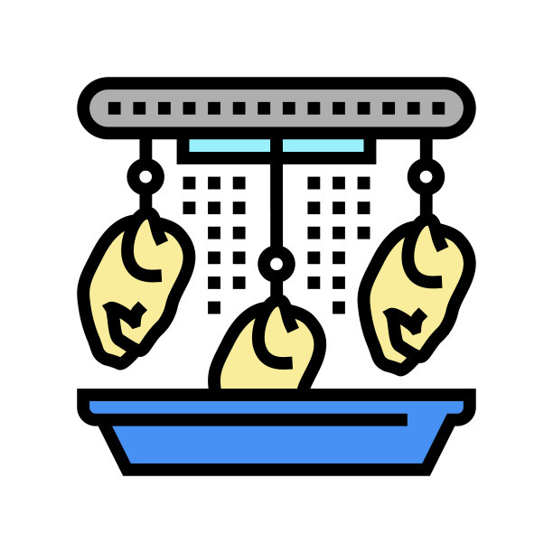 鸡胴体在工厂洗衣机颜色图标矢量插图图片下载