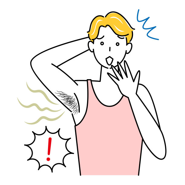 为腋下气味烦恼的可爱男人矢量插画图片下载