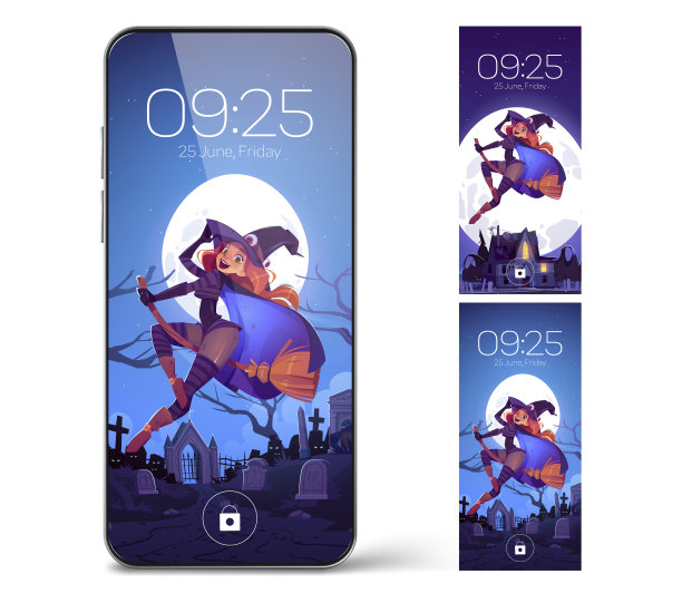 智能手机锁定屏幕与飞行女巫图片下载