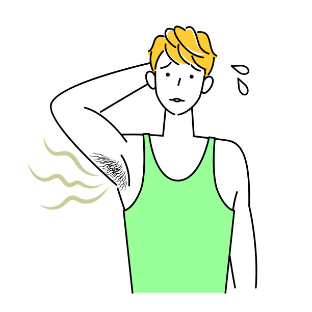 为腋下气味烦恼的可爱男人矢量插画图片下载