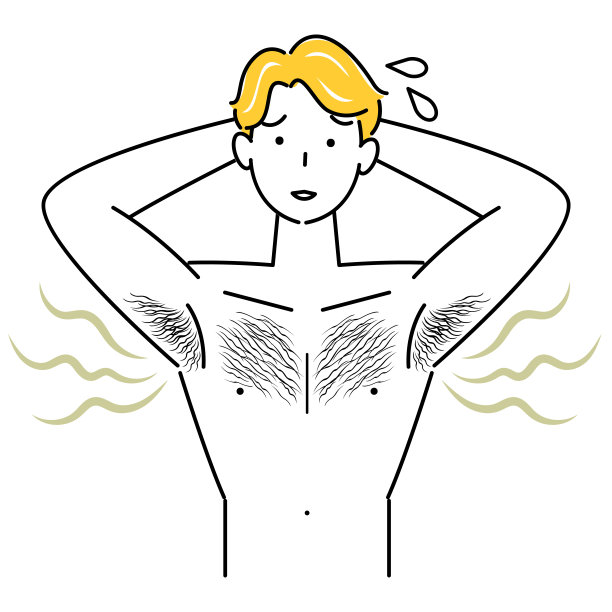 为腋下气味烦恼的可爱男人矢量插画图片下载