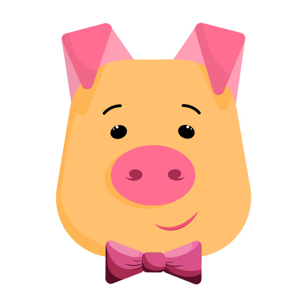 可爱的小猪头与领结在卡通图片下载
