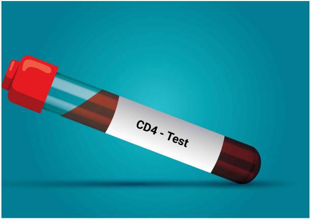 血液样本进行CD4检测。怀孕测试。一个医学测试概念与管向量在蓝色的背景。图片下载