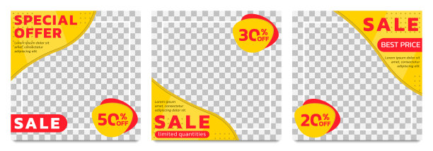 销售框架设置的广告和社交媒体发布。广场折扣横幅或海报设计集合。现代布局模板的网络推广和营销。矢量插图。图片下载