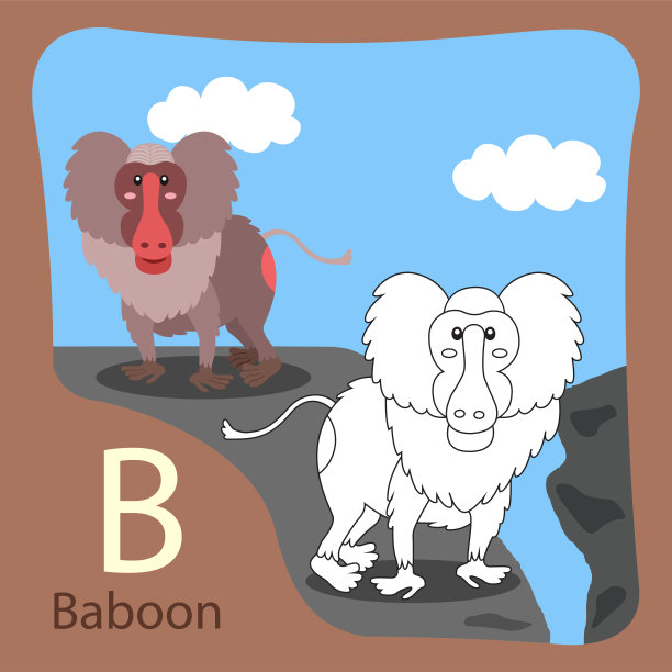 插画狒狒孤立和着色图片下载