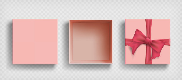 空礼品盒粉红色蝴蝶结和丝带图片下载