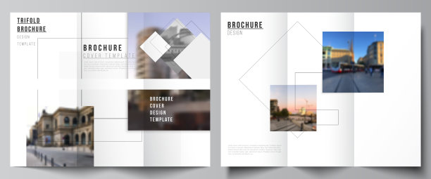 矢量布局的封面设计模板与几何简单的形状，线条和照片的地方三倍小册子，传单布局，杂志，书籍设计，小册子封面，广告模型。图片下载