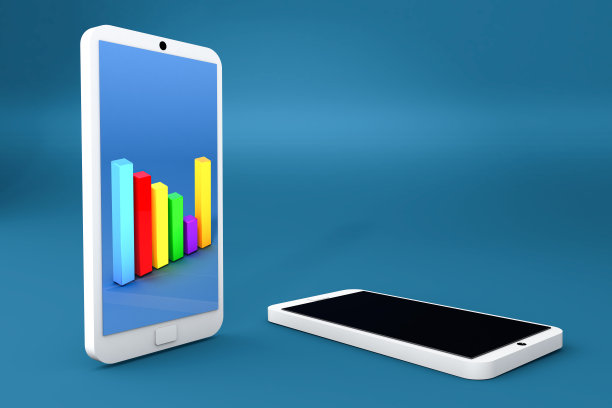 现代玻璃智能手机挂在桌子上光滑的深蓝色表面透视与反射图片下载