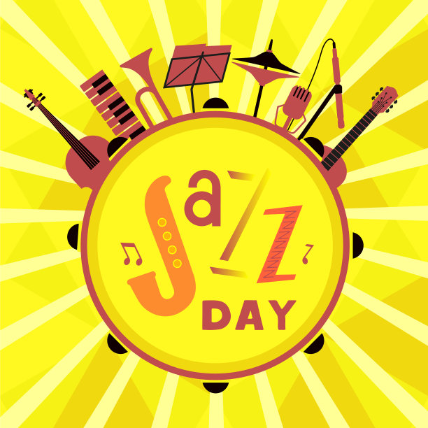 爵士日五颜六色的图标与乐器图片下载