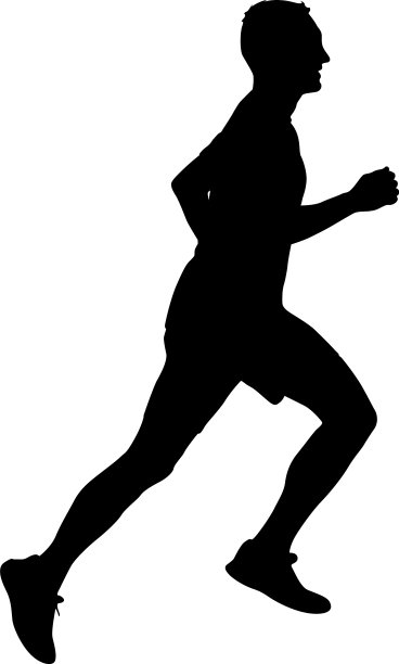 身穿黑色剪影的跑步者在与身穿白色衣服的男子赛跑图片下载
