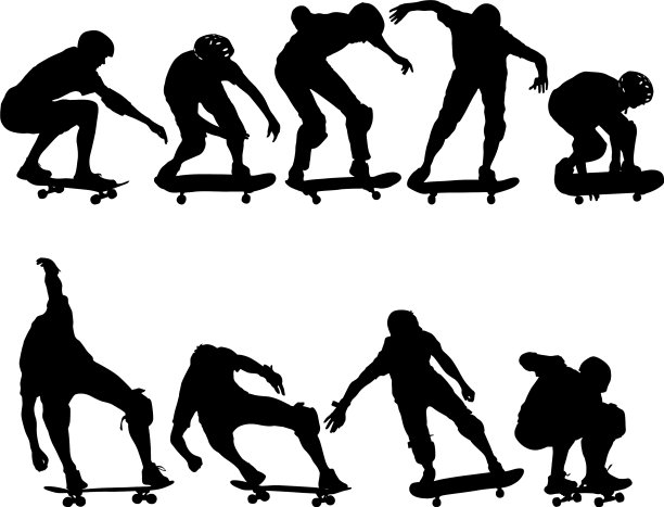 设置黑色剪影的运动员滑板图片下载