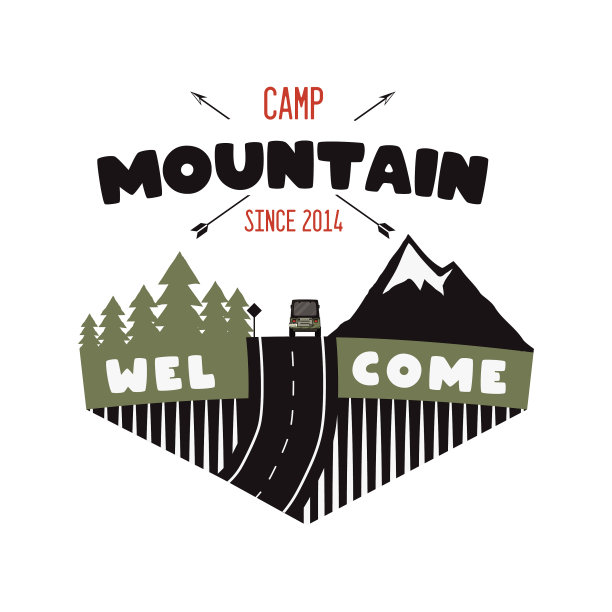 山营地标志复古露营冒险徽章图片下载