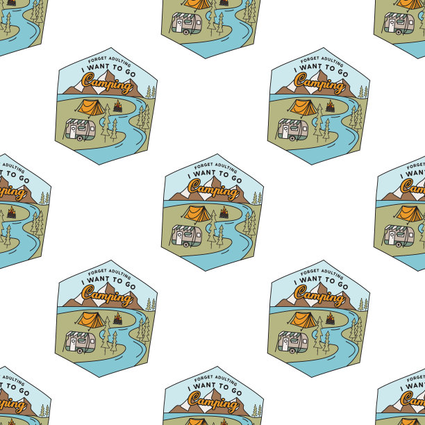 露营徽章图案冒险无缝衔接图片下载