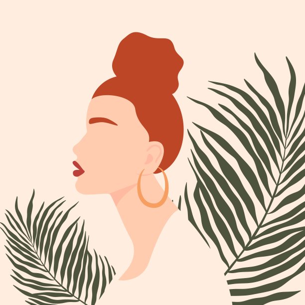 抽象的女人肖像。时尚少女，极简主义当代艺术海报，矢量女性脸，时尚插画图片下载