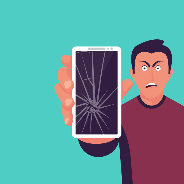 男人手里拿着的手机屏幕有裂痕。破手机图片下载