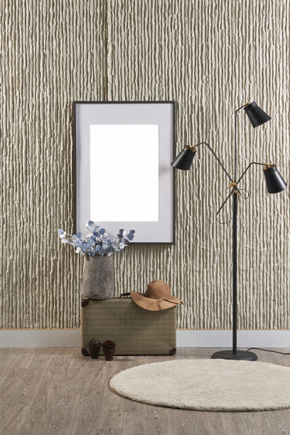 现代家居室内设计有纹理的墙壁与灯罩椅子图片下载