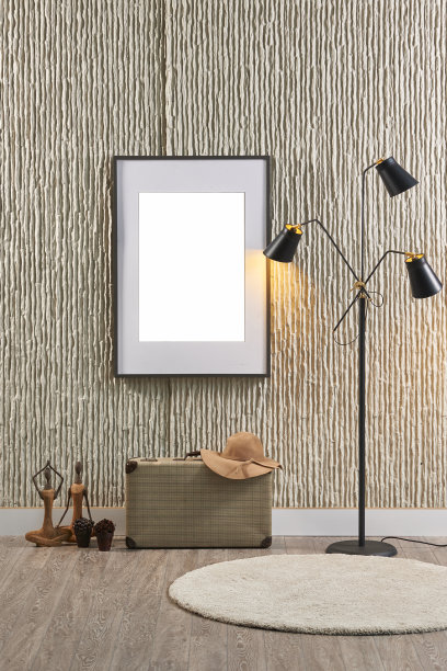 现代家居室内设计有纹理的墙壁与灯罩椅子图片下载