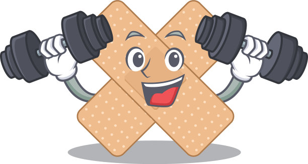 肌肉交叉绷带吉祥物设计与杠铃图片下载